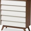 Hildon Mid-Century Modern White and Walnut Wood 5-Drawer Storage Chest