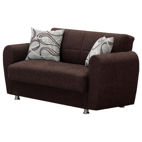 Beyan Signature Boston 61" Chenille Convertible Sleeper Loveseat in Brown/Chrome