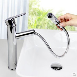 Contemporary Single Handle Brass Mixed Pull-out Bathroom Sink Faucet HP3101 - Bathroom Sink Faucets