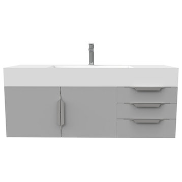 Amazon 48" Wall Mounted Bathroom Vanity Set, Gray, White Top, Brushed Nickel
