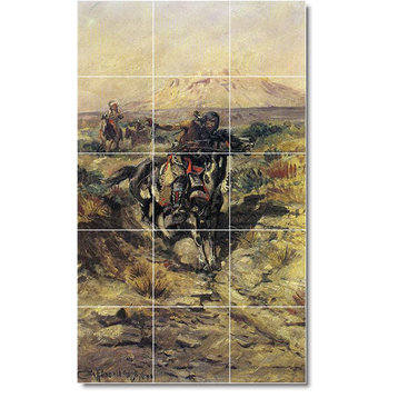 Charles Russell Western Painting Ceramic Tile Mural #34, 12.75"x21.25"