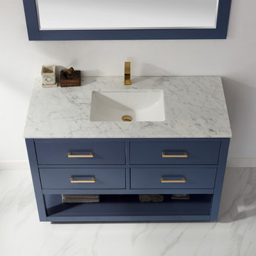 Remi 48" Single Bathroom Vanity Set in Royal Blue and Carrara White Marble Count