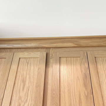 White Oak and Black Split Foyer Modern Kitchen