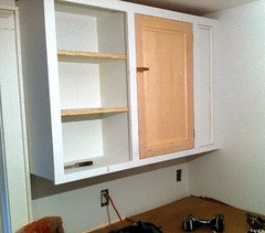 New Stained Doors Over Painted Cabinets, Painted Cabinets With Wood Stained Doors
