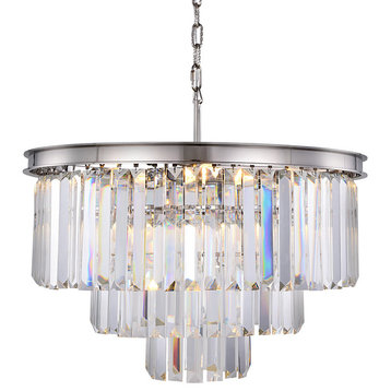 Glass Fringe 9-Light Chandelier, Polished Nickel, Clear, Without LED Bulbs