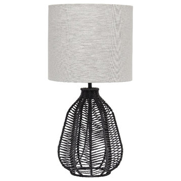 Elegant Designs 21" Paper Rope Wicker Look Table Lamp with Lt Gray Shade Black