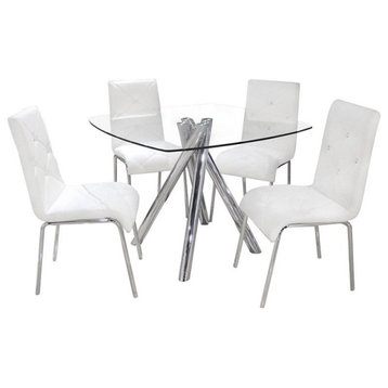 Best Master Contemporary 5-Piece Dinette Set with Faux Leather Chair in White