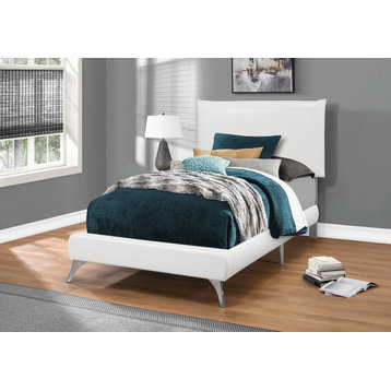 Bed, Twin Size, Platform, Teen, Frame, Upholstered, Pu Leather Look, White