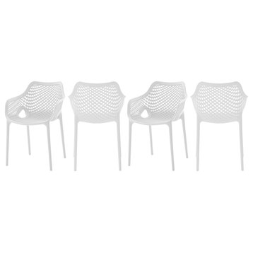 Mykonos Outdoor Patio Dining Chair (Set of 4), White, With Arms