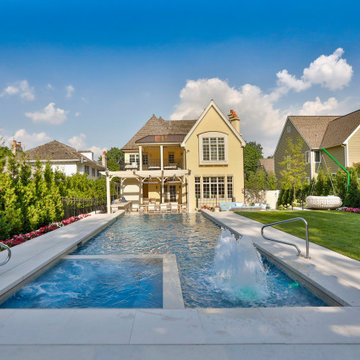 Hinsdale, IL Rectilinear Pool with Hot Tub Inside and Infinity Edge