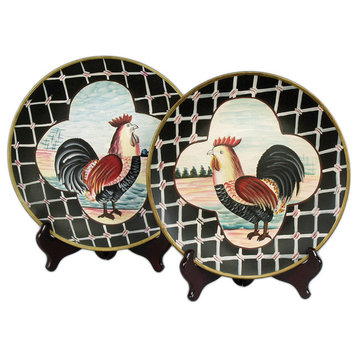 Pair of 10 Inch Diameter Ceramic Rooster Decorative Plates
