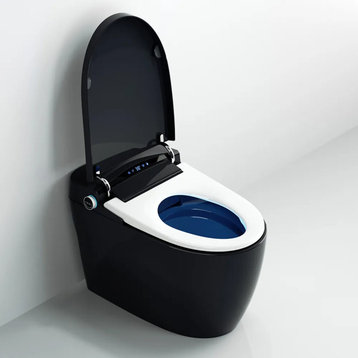 One-Piece Elongated Black Smart Toilet Floor Mounted Automatic Toilet Self-Clean