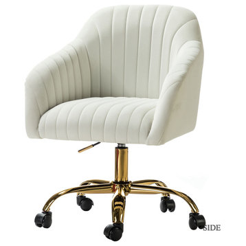 Swivel Rolling Task Chair With Tufted Back, Ivory