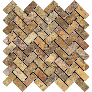 Scabos Travertine Herringbone Mosaic, 1 X 2 Tumbled