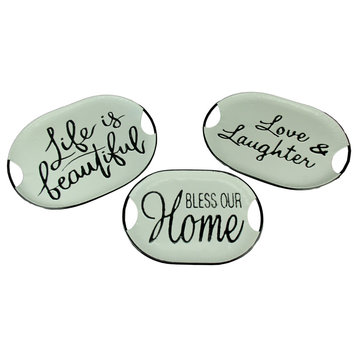 Black and White Decorative Metal Trays With Life Love and Home Wording Set of 3