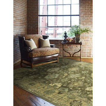 SEVILLE Driftwood Hand-Tufted Wool and Silkette Area Rug, Green, 7'6"x9'6"