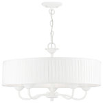 Livex Lighting - Livex Lighting 5 Light White Pendant Chandelier - The five-light Edinburgh pendant chandelier combines floral details and casual elements to create an updated look. The hand-crafted off-white fabric hardback pleated drum shade is set off by an inner silky white fabric that combines with chandelier-like white finish sweeping arms which creates a versatile effect. Perfect fit for the living room, dining room, kitchen or bedroom.