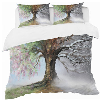 Tree With Four Seasons Traditional Duvet Cover Set, Twin
