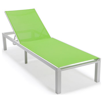 LeisureMod Marlin Patio Chaise Lounge Chair With White Frame, Green