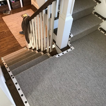 Neutral Stair Runner with Beige Wide Binding and Nailheads