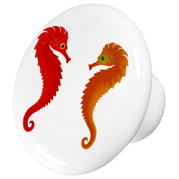Red and Orange Seahorses Ceramic Cabinet Drawer Knob