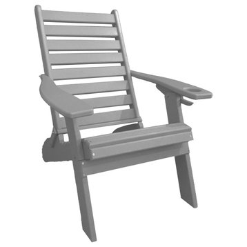 Farmhouse Poly Lumber Folding Adirondack Chair with Cup Holder, Light Gray, Without Smart Phone Holder