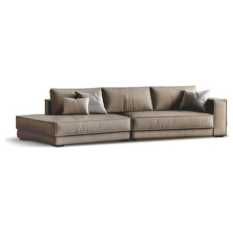 Fabric Italian minimalist special-shaped Corner Sofa, London Gray 4-Seats Right Double 141.7x60.2x33.5inch