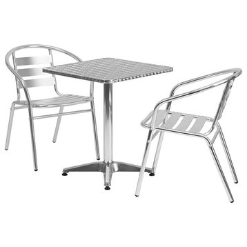 23.5'' Square Aluminum Indoor-Outdoor Table Set With 2 Slat Back Chairs