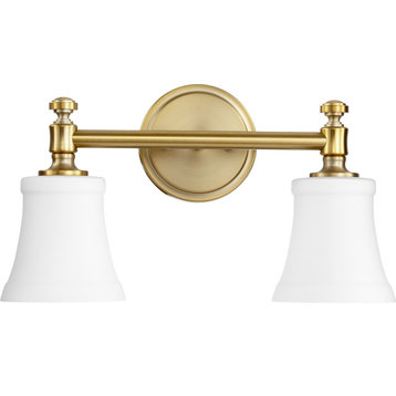 Rossington 2-Light Vanity Fixture, Aged Brass With Satin Opal