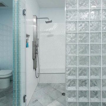 Glass Block Walls & Windows Highlight Modern Bath Remodel