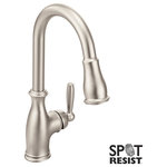 Moen - Moen Brantford 1-Handle High Arc Pulldown Kitchen Faucet, Spot Resist Stainless - Brantford kitchen and bar/prep faucets make a traditionally styled space feel truly finished. The spout enhances the curvature of the faucet body and handle for a beautiful, polished look. The pulldown spray wand offers Moens exclusive Power Boost technology for improved functionality at your fingertips.