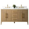 Vanity Art Bathroom Vanity Cabinet with Sink and Top, Natural Oak, 60" (Double), Golden Brushed