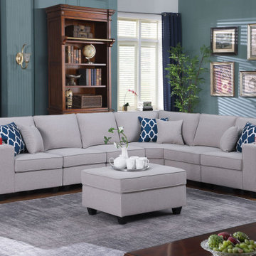 Cooper 125" 7Pc Reversible L-Shape Sectional Sofa with Ottoman and Cupholde
