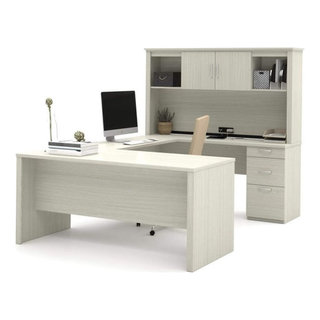 Bestar Logan 65W Computer Desk with Drawers in Medium Gray Maple