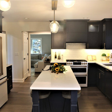 Starmark Kitchen in Bridgeport Blueberry w/ Walnut Oregano Floating Shelves