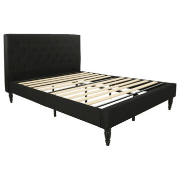 Agnes Fully-Upholstered Low-Profile Queen-Size Platform Bed Frame, Black