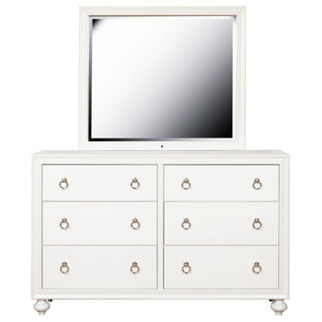 Bellevue HMIF18598 Quadrigarius 58"W 6 Drawer Rubberwood Dresser - White