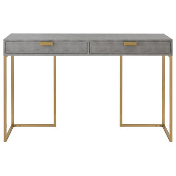 Nicole Miller Chayton Console Table Faux Shagreen 47.3Lx15.2Wx30H, Gray/Gold
