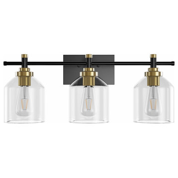3-Lights Industrial Transparent Glass Shade Dimmable Wall Sconces Vanity Light