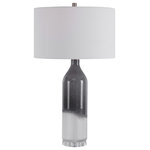 Uttermost - Natasha Table Lamp - Perfect for any room style, this art glass table lamp features a transitional style with an light gray and frosted white ombre look, displayed on a thick crystal foot accented with brushed nickel details. The lamp is paired with a white fabric drum shade.