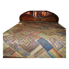 Mogul Interior - Indian Bedspread- Kutch Bedcover with Patch Work, Mirrors - Quilts And Quilt Sets