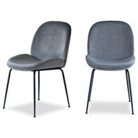 Verona Dining Chair, Set of 2, Dark Grey Velvet, Black Legs