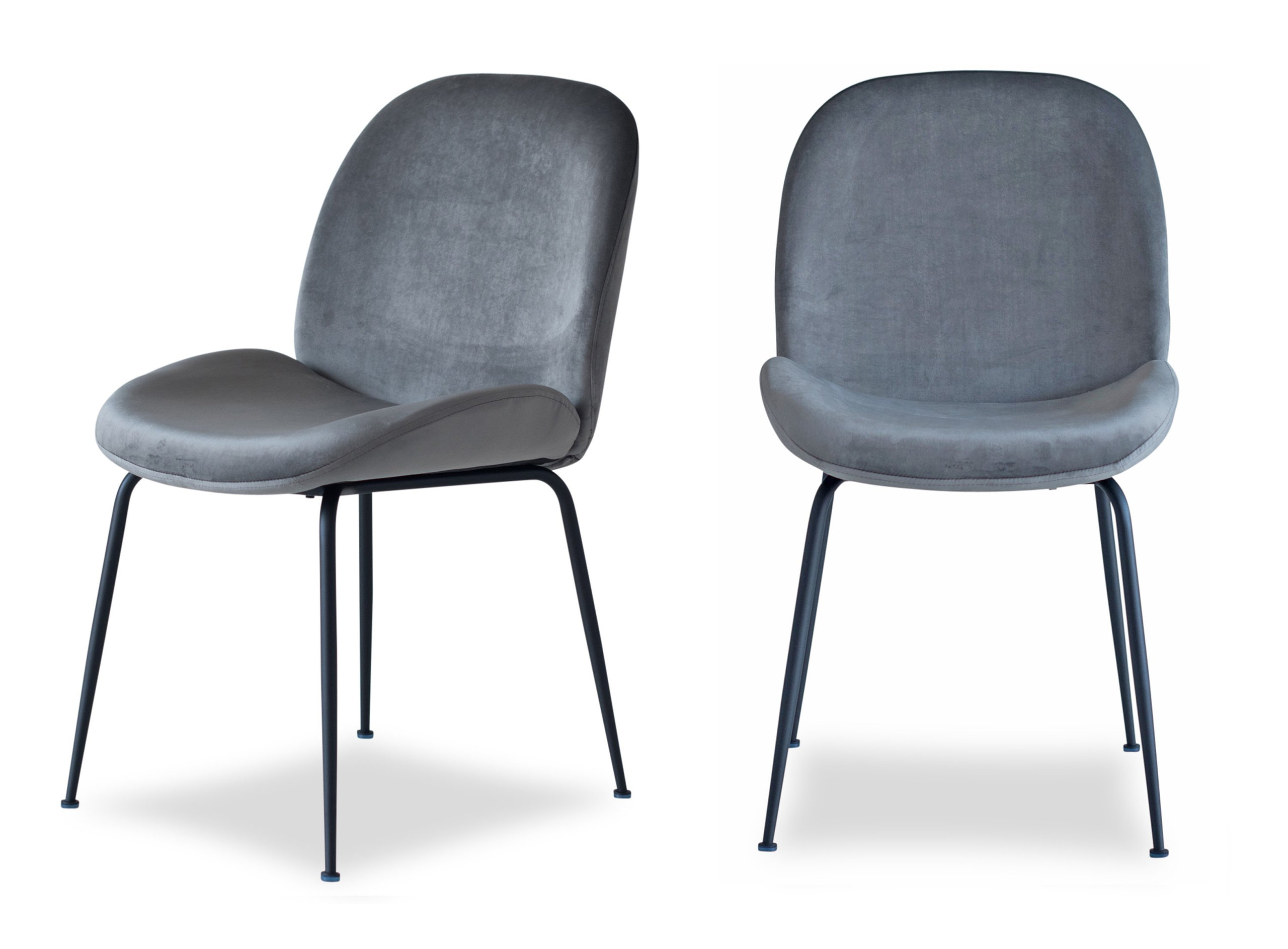 Verona Dining Chair, Set of 2, Dark Grey Velvet, Black Legs