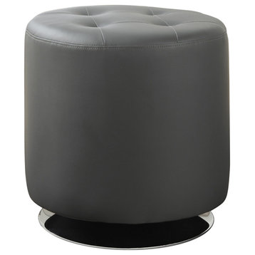 Round Leatherette Upholstered Ottoman, Gray
