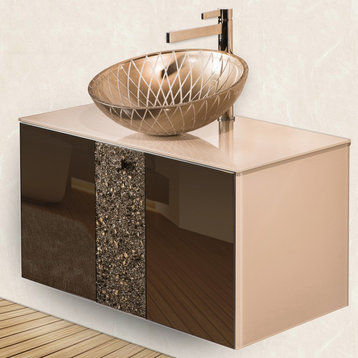 Keva Luxury Murano Glass Single Bathroom Vanity 32", Bronze