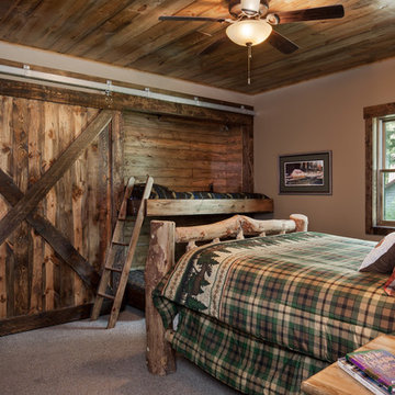 Rustic Timber Frame Home: The Rock Creek Residence - Guest Room with Fold Out Bu