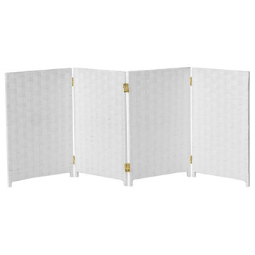 2 ft. Short Woven Fiber Room Divider 4 Panel White