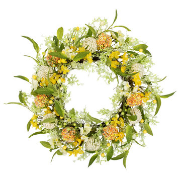 Berry and Thistle Floral Spring Wreath 26" Yellow and Orange