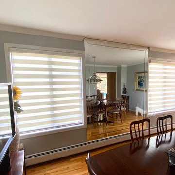 Alta Window Fashions Banded Dual Shades in Dining Room