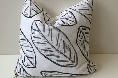 Leaves in Charcoal on White Belgian Linen